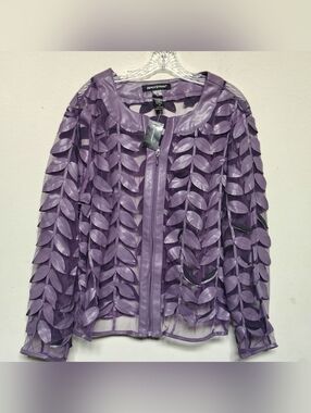 Ashley Stewart Lavender Leaf Appliqué Jacket Size 2XL